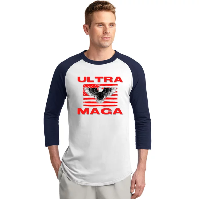 Ultra MAGA Conservative US Flag Baseball Sleeve Shirt