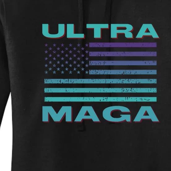 Ultra MAGA Conservative US Flag Women's Pullover Hoodie