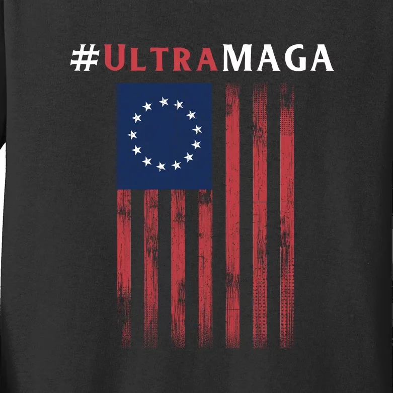 Ultra MAGA Conservative Anti Biden Republican Kids Long Sleeve Shirt