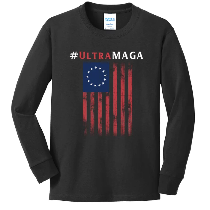 Ultra MAGA Conservative Anti Biden Republican Kids Long Sleeve Shirt