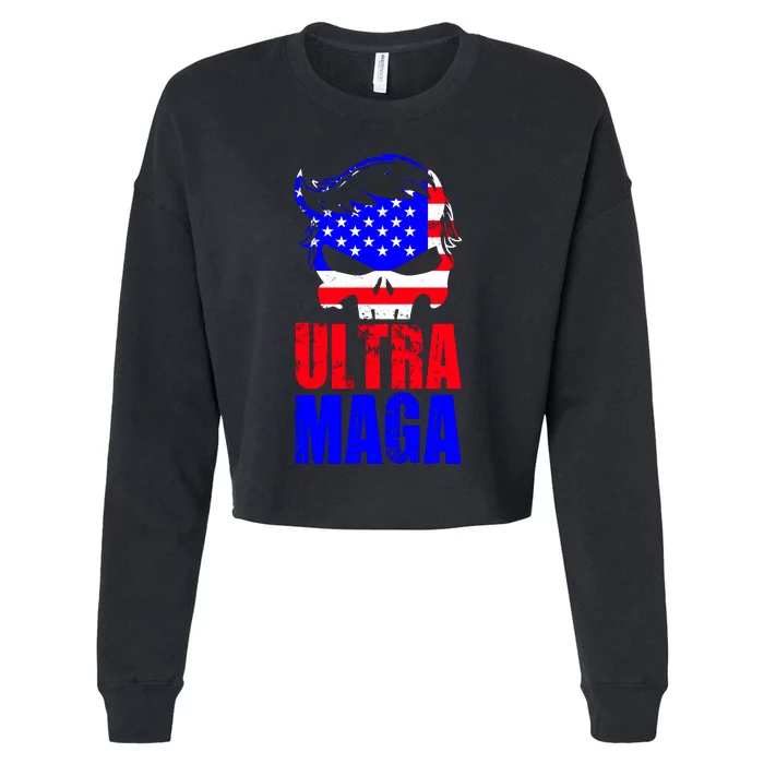 Ultra MAGA Funny Conservative Anti Biden Cropped Pullover Crew