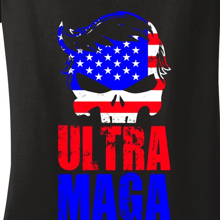 Ultra MAGA Funny Conservative Anti Biden Women's V-Neck T-Shirt