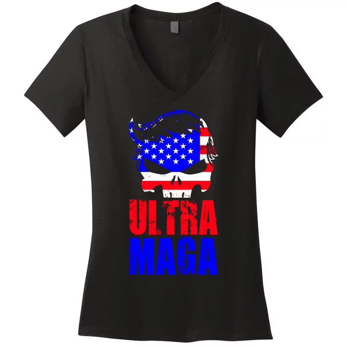 Ultra MAGA Funny Conservative Anti Biden Women's V-Neck T-Shirt