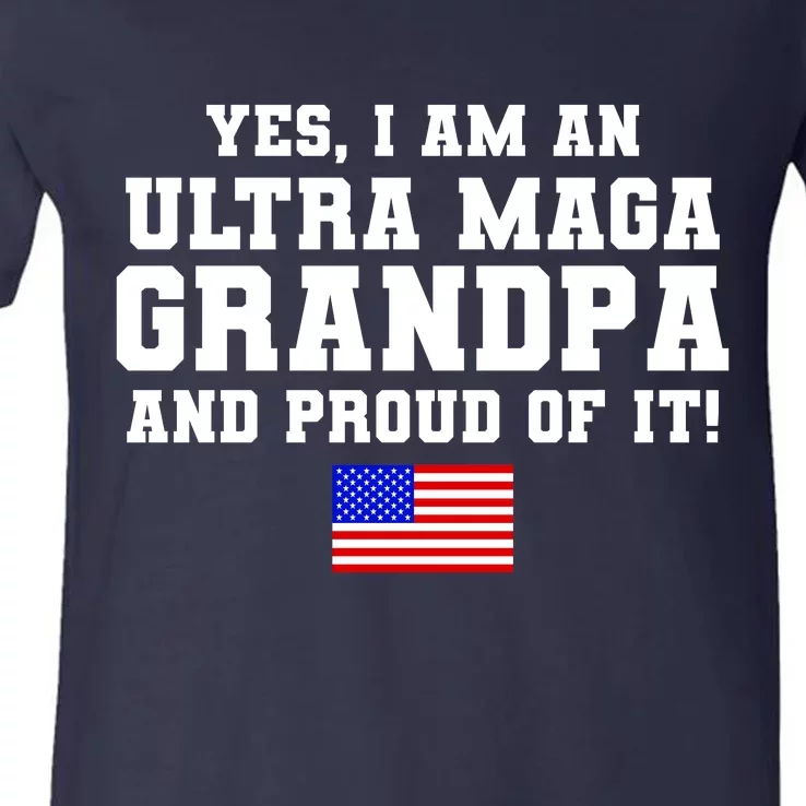 Ultra MAGA Grandpa And Proud Of It USA Pride Fathers Day 2022 V-Neck T-Shirt