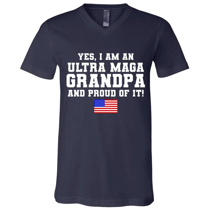 Ultra MAGA Grandpa And Proud Of It USA Pride Fathers Day 2022 V-Neck T-Shirt