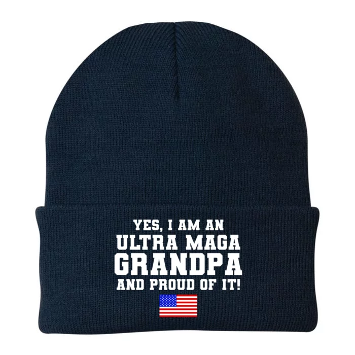 Ultra MAGA Grandpa And Proud Of It USA Pride Fathers Day 2022 Knit Cap Winter Beanie