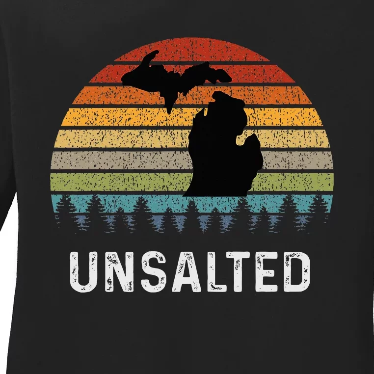 Unsalted Michigan Great Lakes Mi Retro Ladies Long Sleeve Shirt