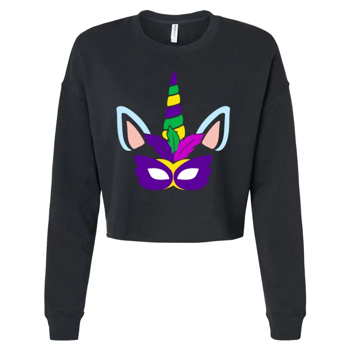 Unicorn Mardi Gras Mask Costume Cropped Pullover Crew