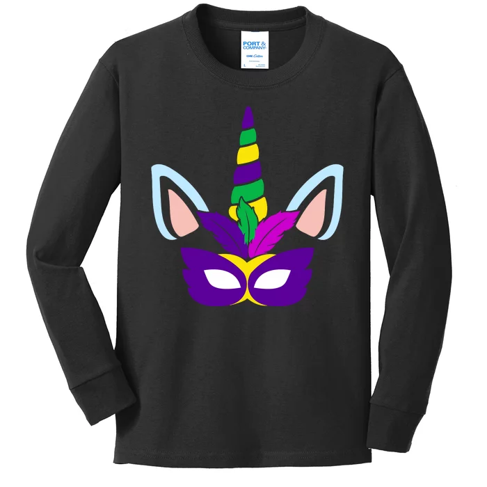 Unicorn Mardi Gras Mask Costume Kids Long Sleeve Shirt