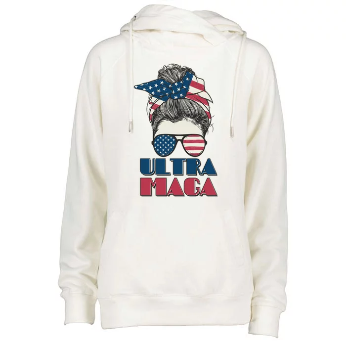 Ultra Maga Hair Bun Woman Womens Funnel Neck Pullover Hood