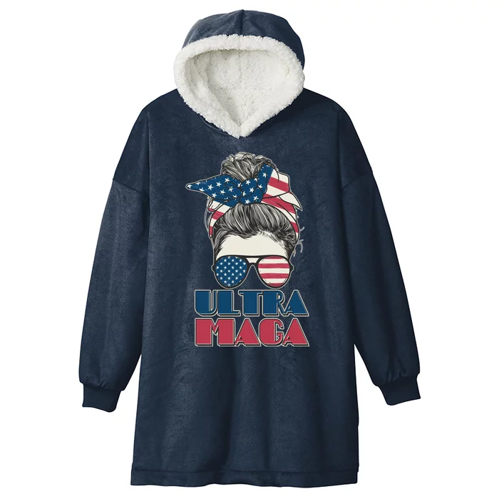 Ultra Maga Hair Bun Woman Hooded Wearable Blanket