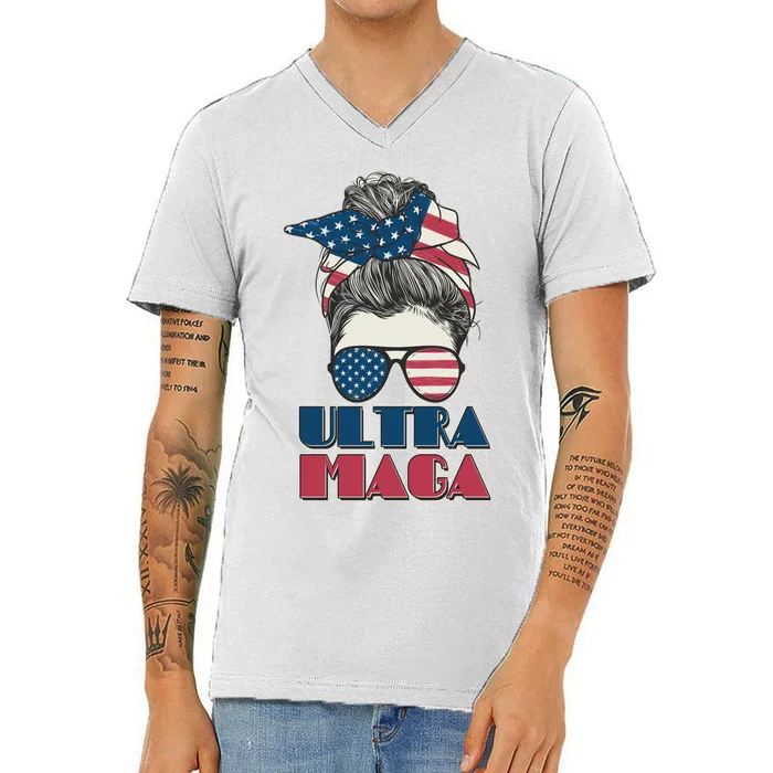 Ultra Maga Hair Bun Woman V-Neck T-Shirt