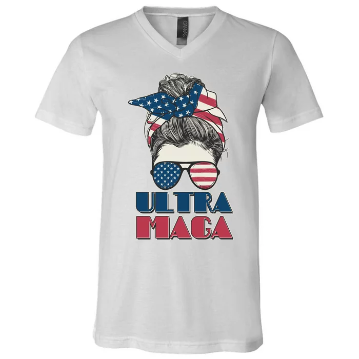 Ultra Maga Hair Bun Woman V-Neck T-Shirt