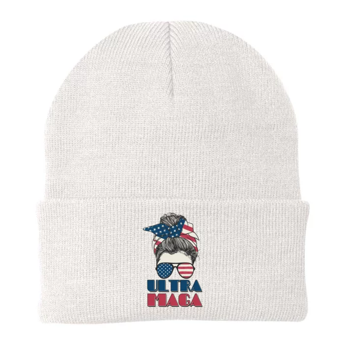 Ultra Maga Hair Bun Woman Knit Cap Winter Beanie