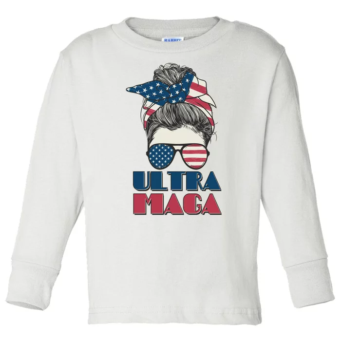 Ultra Maga Hair Bun Woman Toddler Long Sleeve Shirt