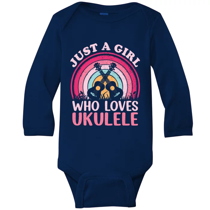 Ukulele Music Lover Vintage Just A Who Loves Ukulele Gift Baby Long Sleeve Bodysuit