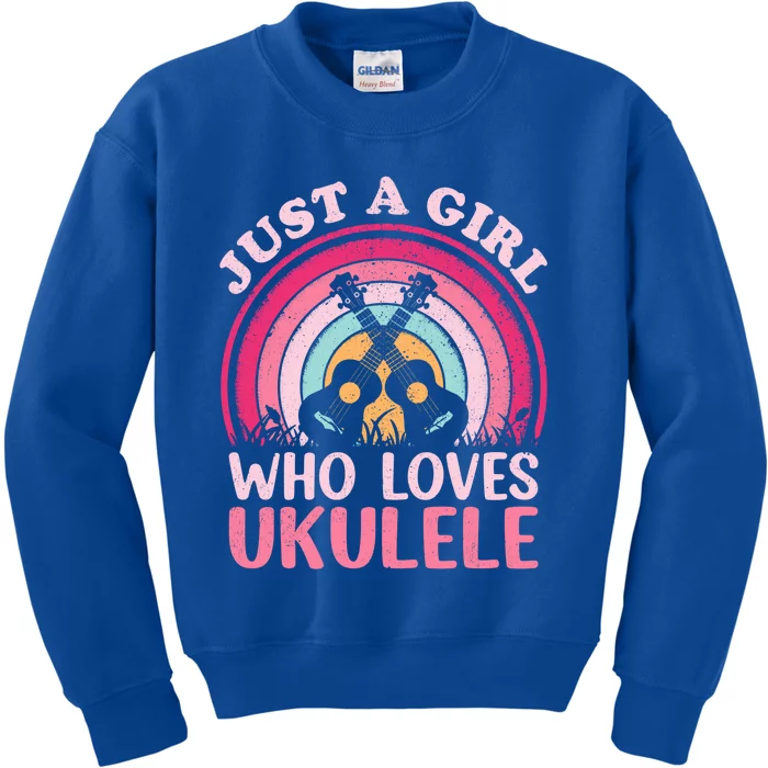 Ukulele Music Lover Vintage Just A Who Loves Ukulele Gift Kids Sweatshirt