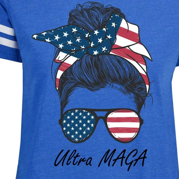 Ultra MAGA Messy Bun Parody Trump 2024 Anti Biden Enza Ladies Jersey Football T-Shirt