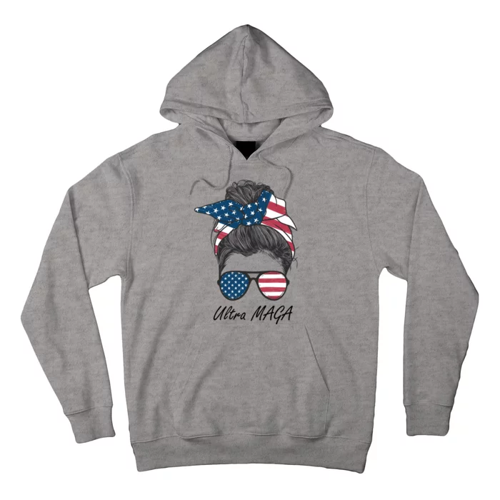 Ultra MAGA Messy Bun Parody Trump 2024 Anti Biden Hoodie