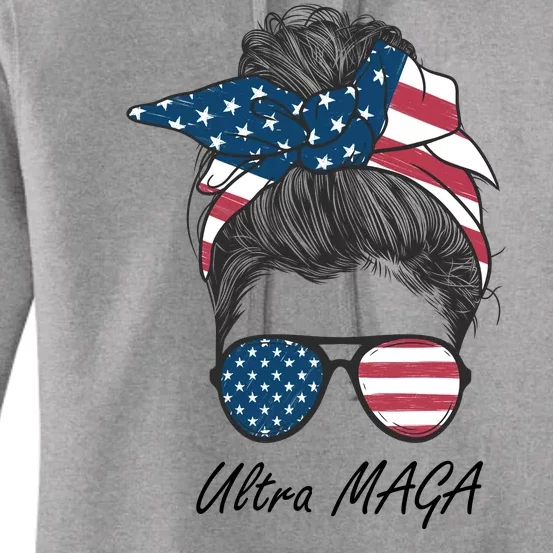 Ultra MAGA Messy Bun Parody Trump 2024 Anti Biden Women's Pullover Hoodie