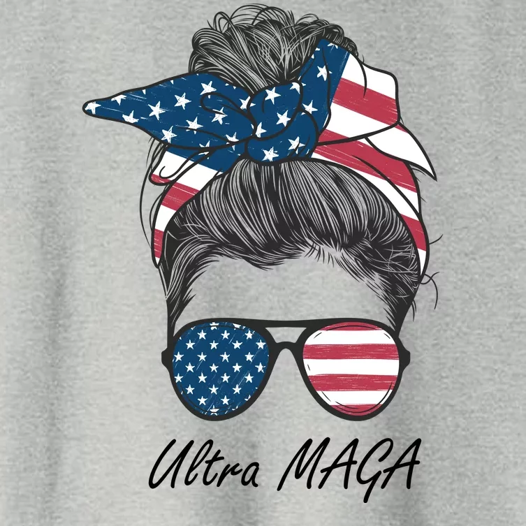 Ultra MAGA Messy Bun Parody Trump 2024 Anti Biden Women's Crop Top Tee