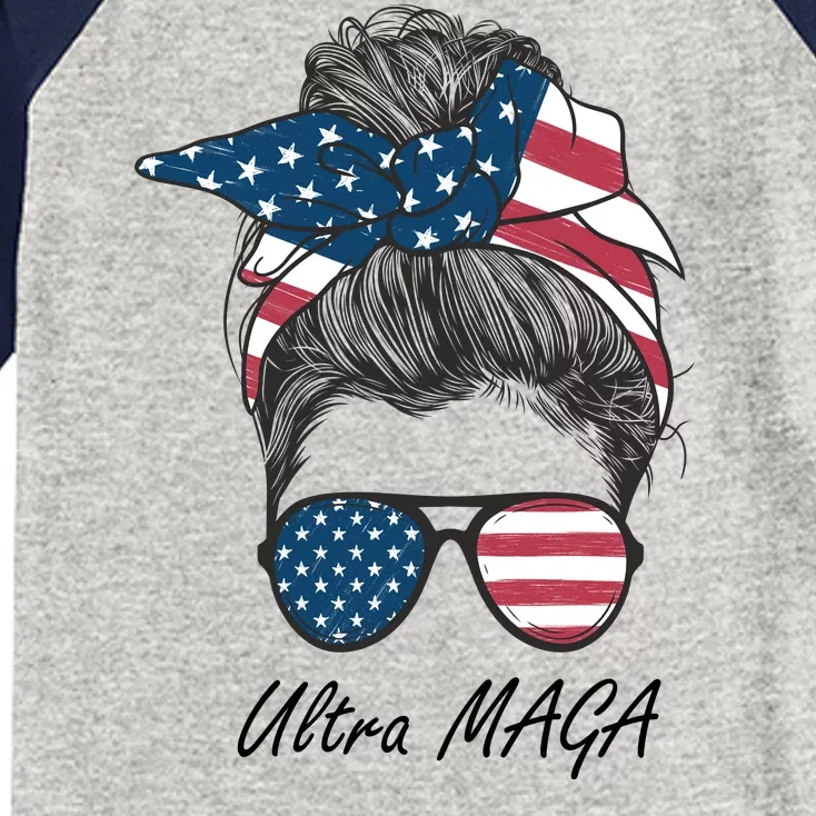 Ultra MAGA Messy Bun Parody Trump 2024 Anti Biden Kids Colorblock Raglan Jersey