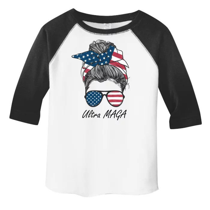 Ultra MAGA Messy Bun Parody Trump 2024 Anti Biden Toddler Fine Jersey T-Shirt