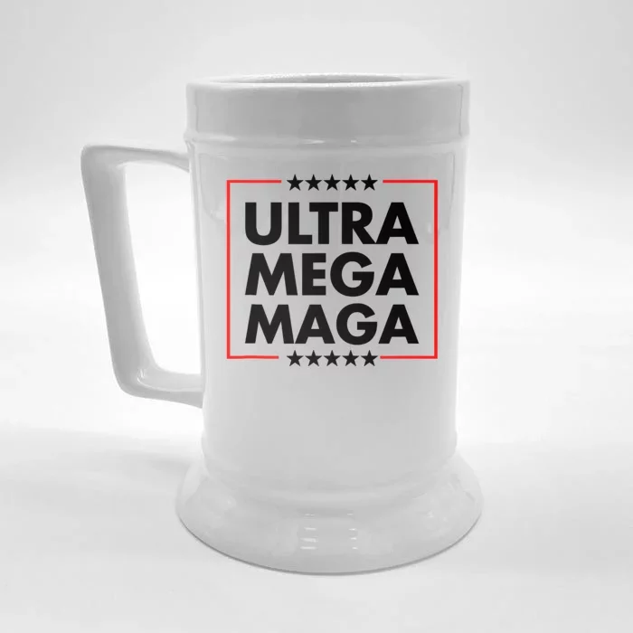 Ultra Mega Maga Trump Liberal Supporter Republican Family Front & Back Beer Stein