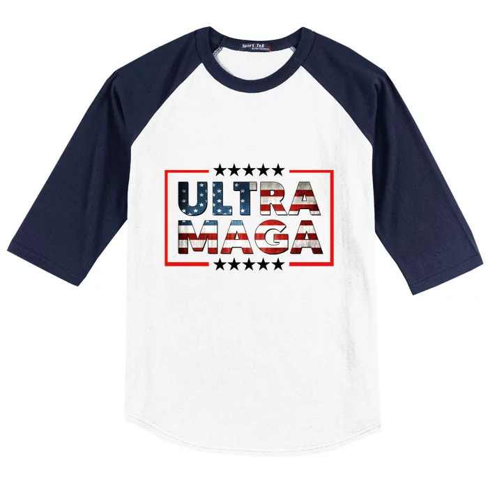 Ultra Maga Proud Patriotic American Flag Graphic UltraMaga Plus Size Shirts Baseball Sleeve Shirt