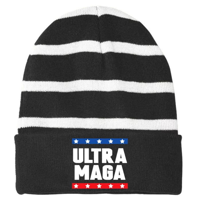 Ultra Maga Patriotic Graphic Striped Beanie with Solid Band