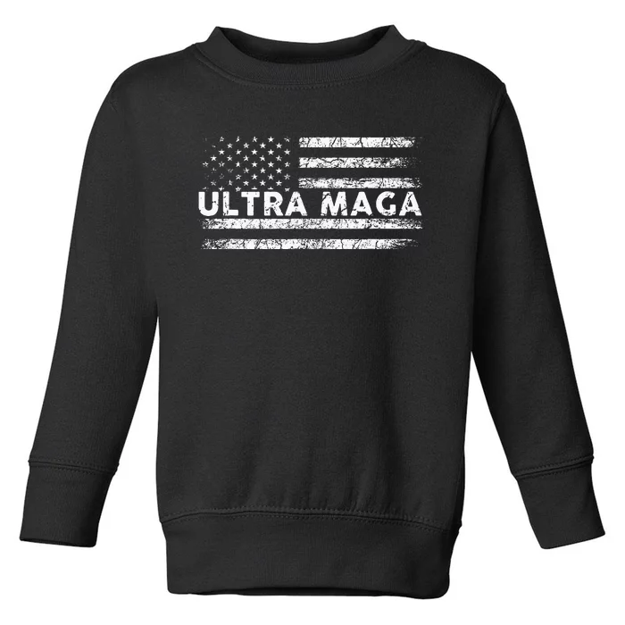 Ultra Maga Proud Ultra Maga Anti Biden Us Flag Pro Trump Toddler Sweatshirt