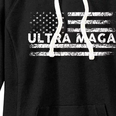 Ultra Maga Proud Ultra Maga Anti Biden Us Flag Pro Trump Women's Fleece Hoodie