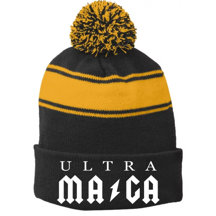 Ultra MAGA Parody Trump 2024 Stripe Pom Pom Beanie