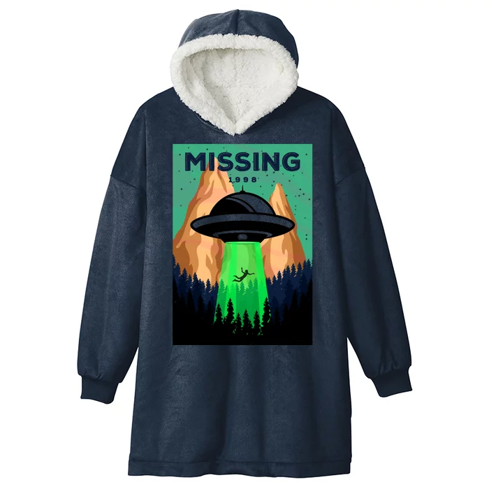 UFO Missing Person Retro Vintage Poster Hooded Wearable Blanket