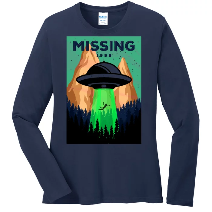 UFO Missing Person Retro Vintage Poster Ladies Long Sleeve Shirt