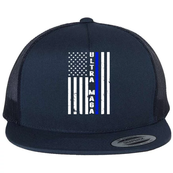 Ultra Maga Police Officer USA Flag Flat Bill Trucker Hat