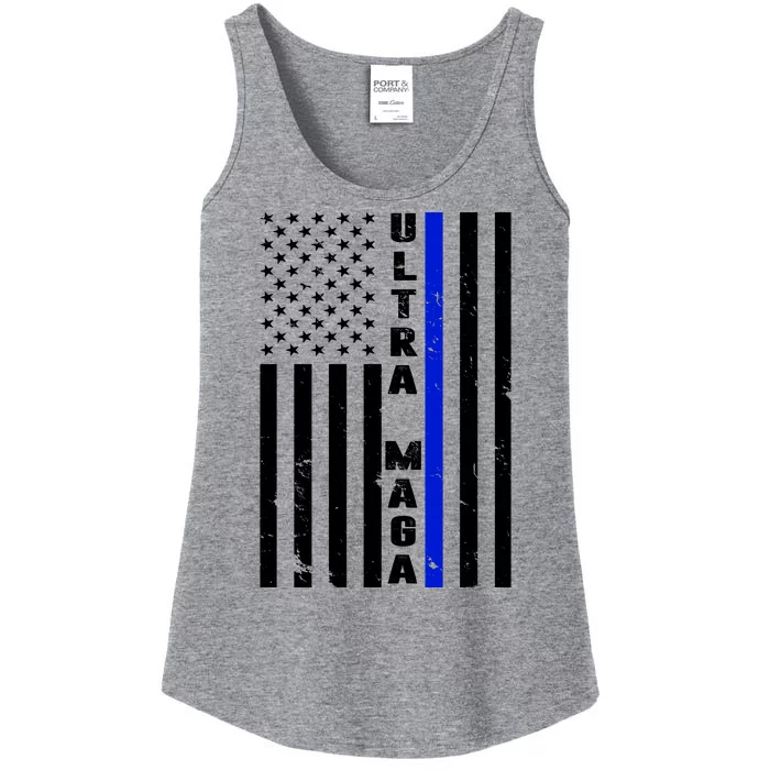 Ultra Maga Police Officer USA Flag Ladies Essential Tank