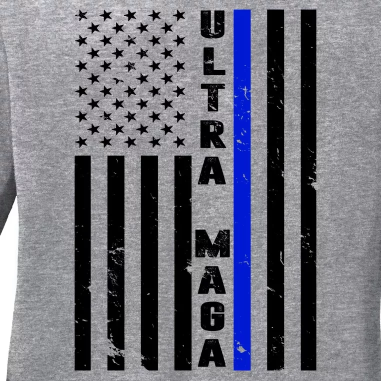 Ultra Maga Police Officer USA Flag Ladies Long Sleeve Shirt