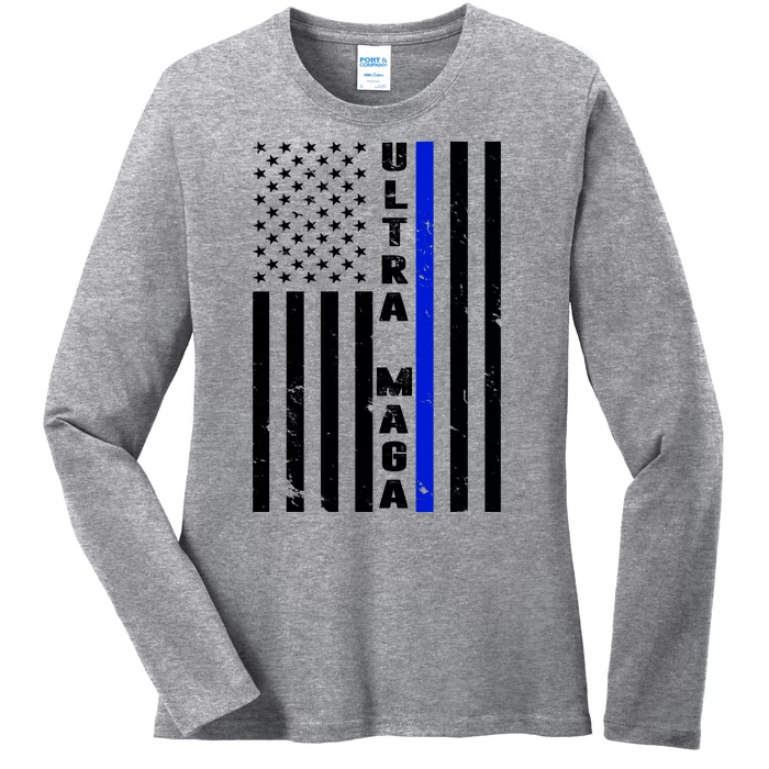 Ultra Maga Police Officer USA Flag Ladies Long Sleeve Shirt