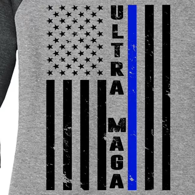 Ultra Maga Police Officer USA Flag Women's Tri-Blend 3/4-Sleeve Raglan Shirt