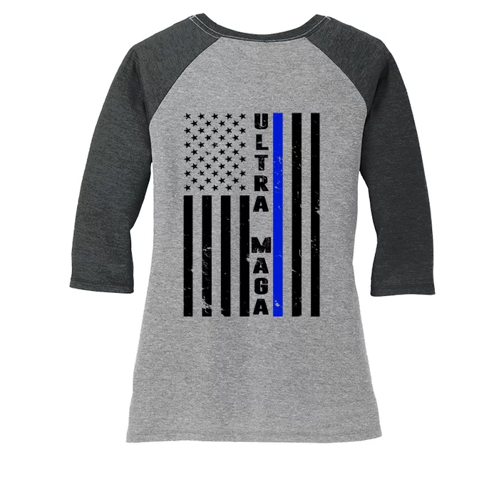 Ultra Maga Police Officer USA Flag Women's Tri-Blend 3/4-Sleeve Raglan Shirt