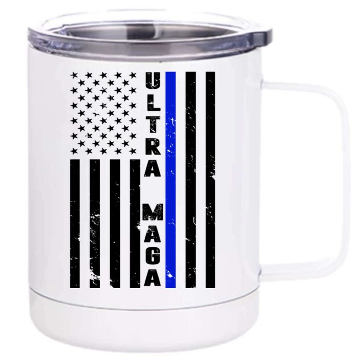 Ultra Maga Police Officer USA Flag Front & Back 12oz Stainless Steel Tumbler Cup