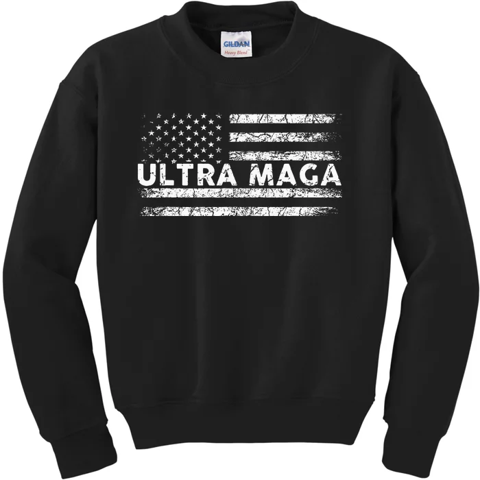 Ultra Maga Proud Ultra Maga Anti Biden Us Flag Pro Trump Kids Sweatshirt