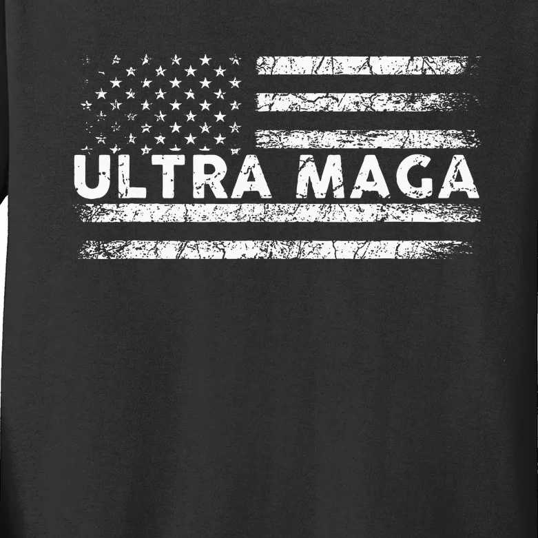 Ultra Maga Proud Ultra Maga Anti Biden Us Flag Pro Trump Kids Long Sleeve Shirt