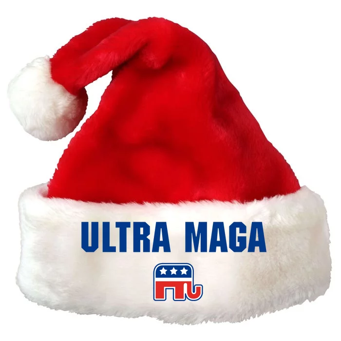 Ultra MAGA Republican Elephant Mens Womens Tee Premium Christmas Santa Hat