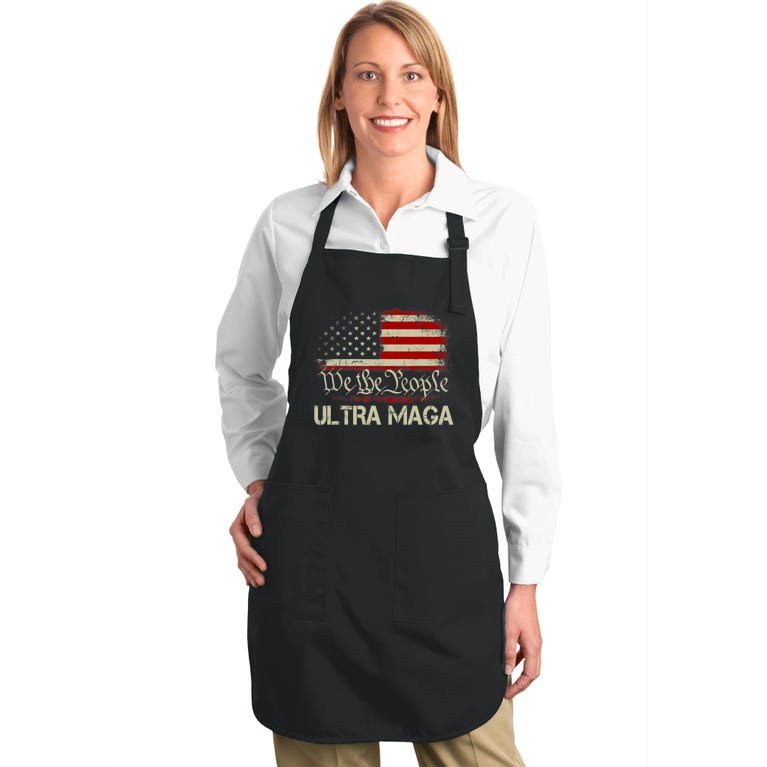 We The People Ultra MAGA Shirt Funny Anti Biden US Flag Pro Trump Trendy Full-Length Apron With Pockets