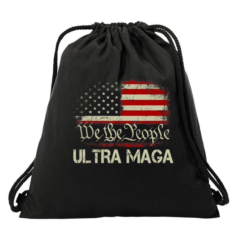 We The People Ultra MAGA Shirt Funny Anti Biden US Flag Pro Trump Trendy Drawstring Bag