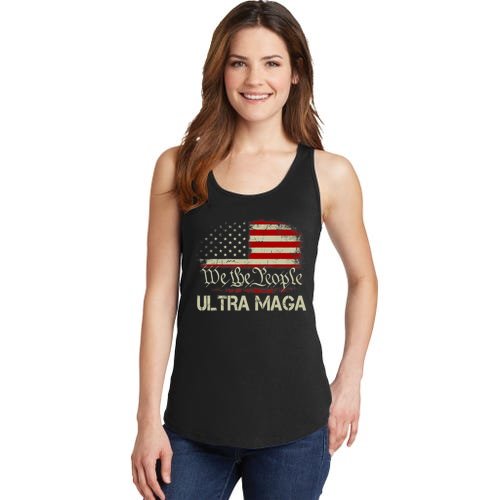 We The People Ultra MAGA Shirt Funny Anti Biden US Flag Pro Trump 2024 Ladies Essential Tank