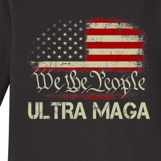 We The People Ultra MAGA Shirt Funny Anti Biden US Flag Pro Trump 2024 Baby Long Sleeve Bodysuit