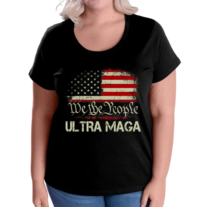 We The People Ultra MAGA Shirt Funny Anti Biden US Flag Pro Trump 2024 Women's Plus Size T-Shirt
